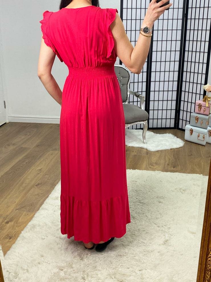 Kenzill Plain V Neck Frill Hem Maxi Dress