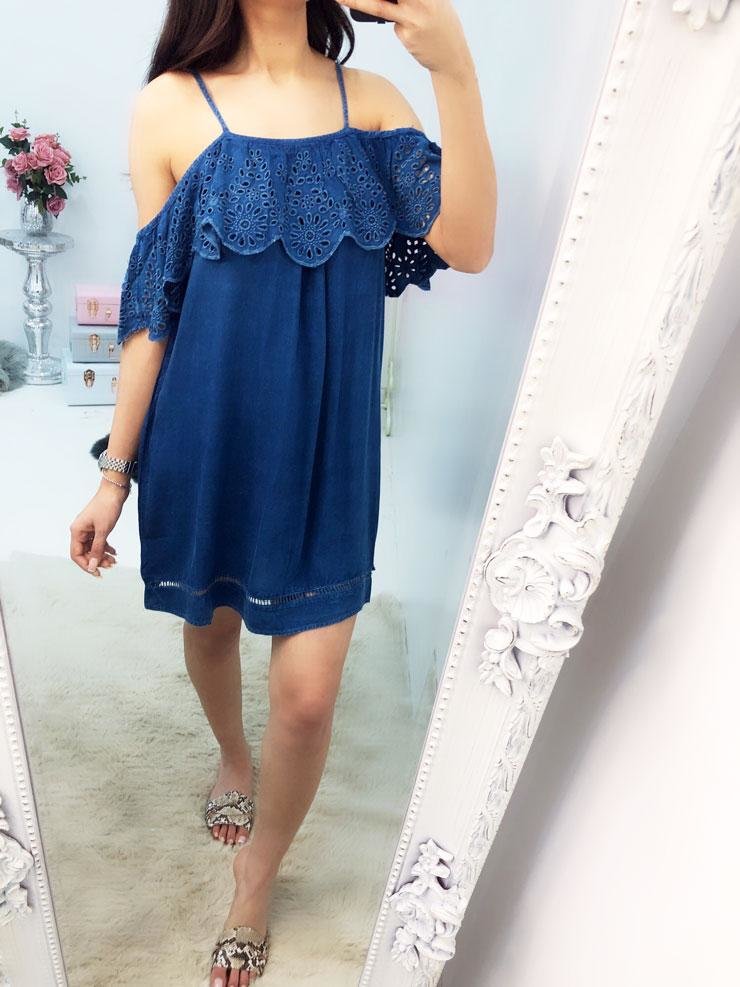 Kira Crochet Denim Frill Strappy Dress