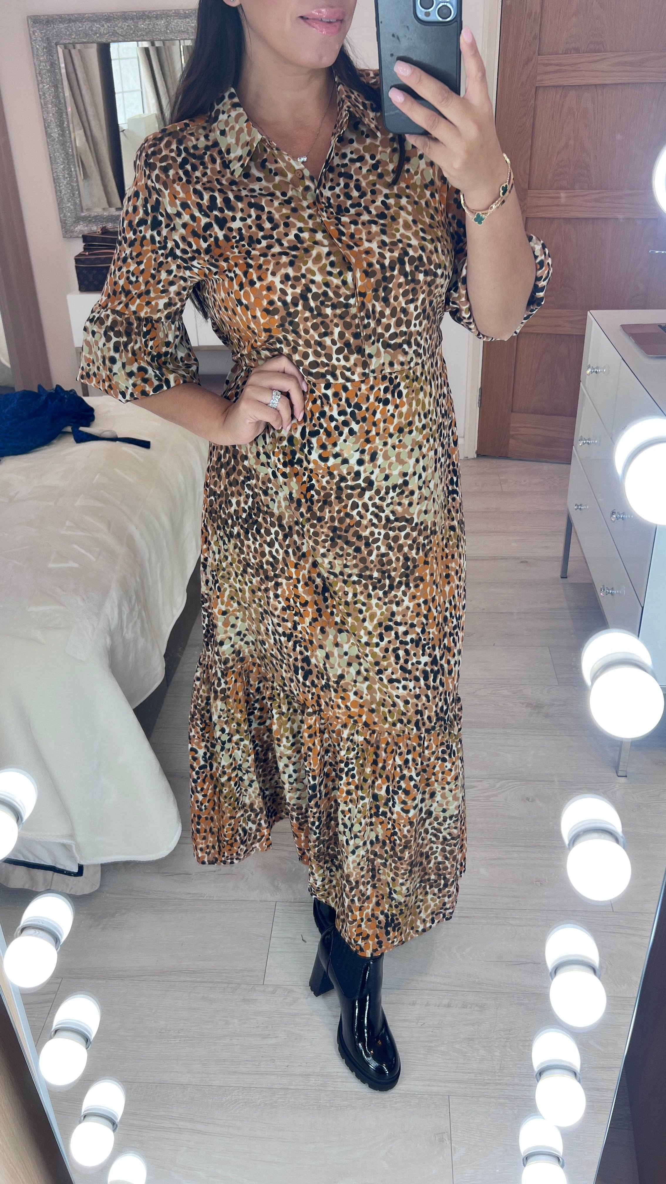 Knight Graphic Print Balloon Sleeve Maxi Dress