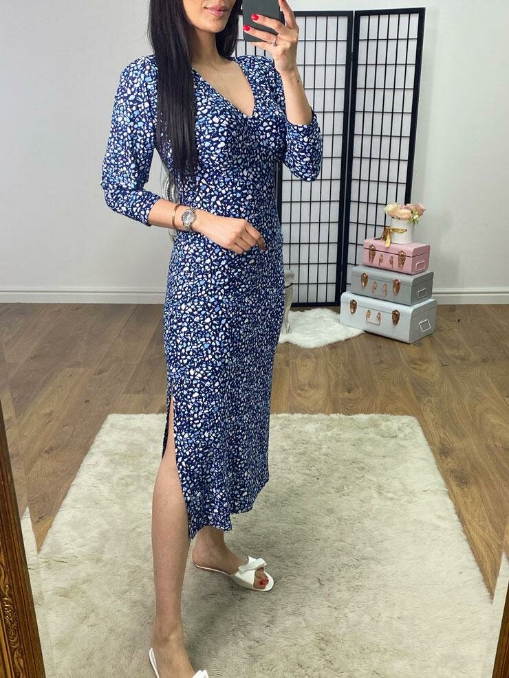 Lake Navy Mosaic Print Balloon Sleeve Maxi Dress