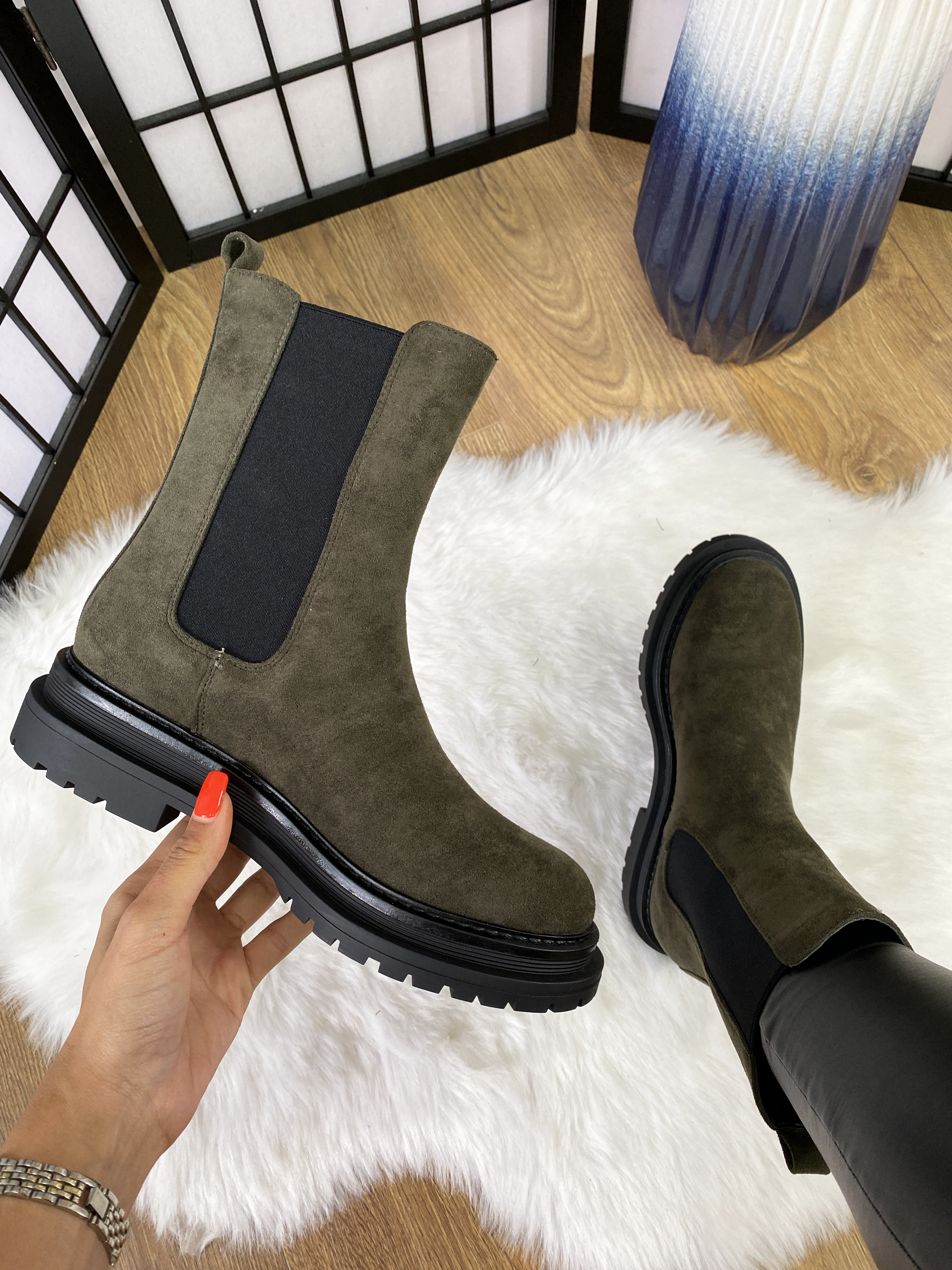 Landry Faux Suede Chelsea Calf Boot