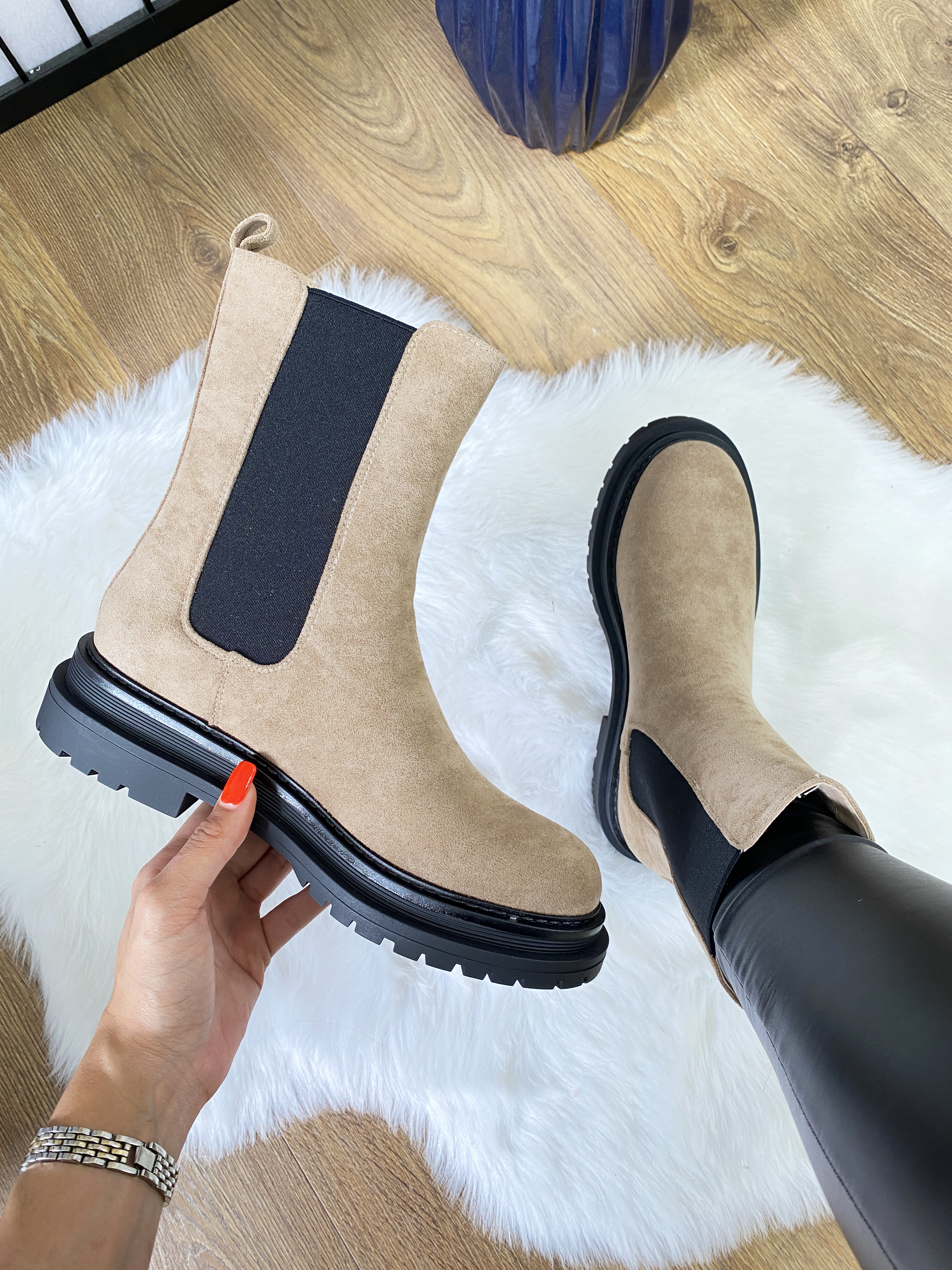 Landry Faux Suede Chelsea Calf Boot