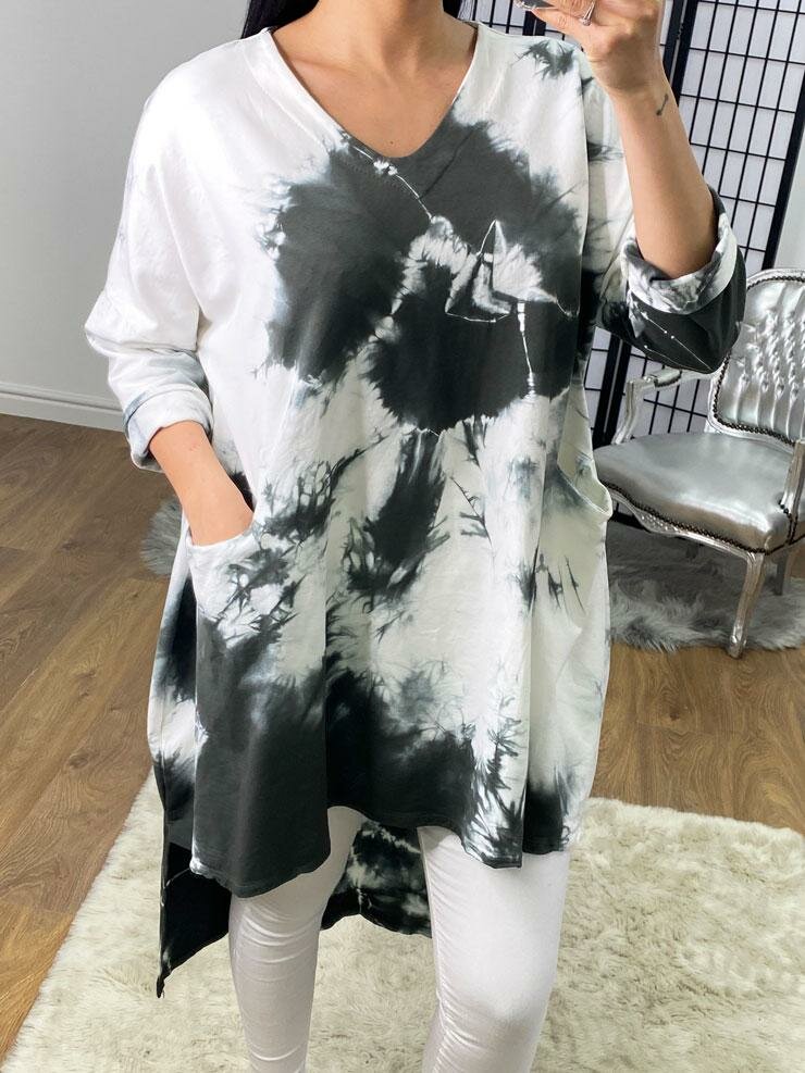 Lavine Tie Dye Curve Dipped Hem Sweatshirt
