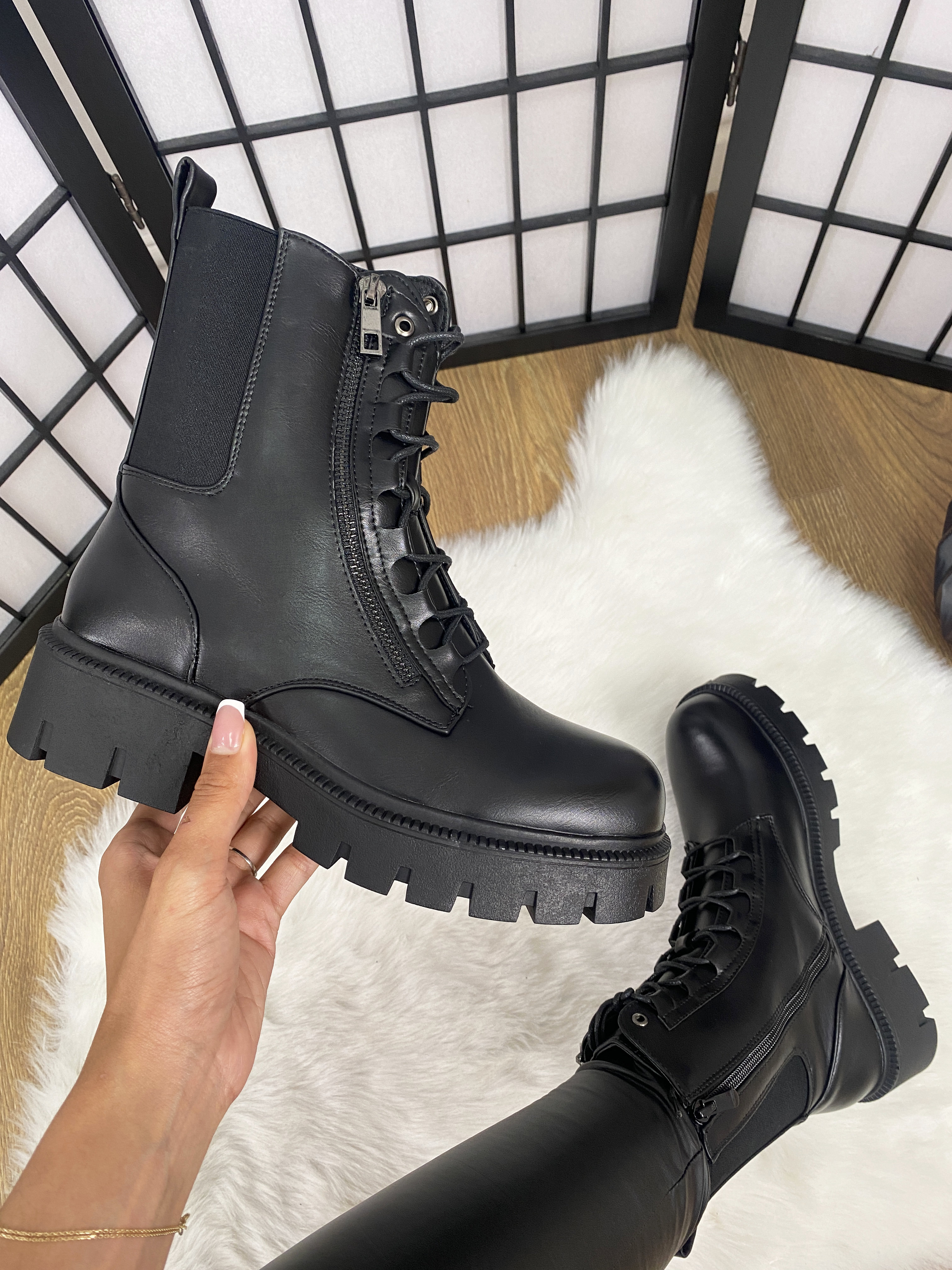 Leah Lace Front Biker Boots