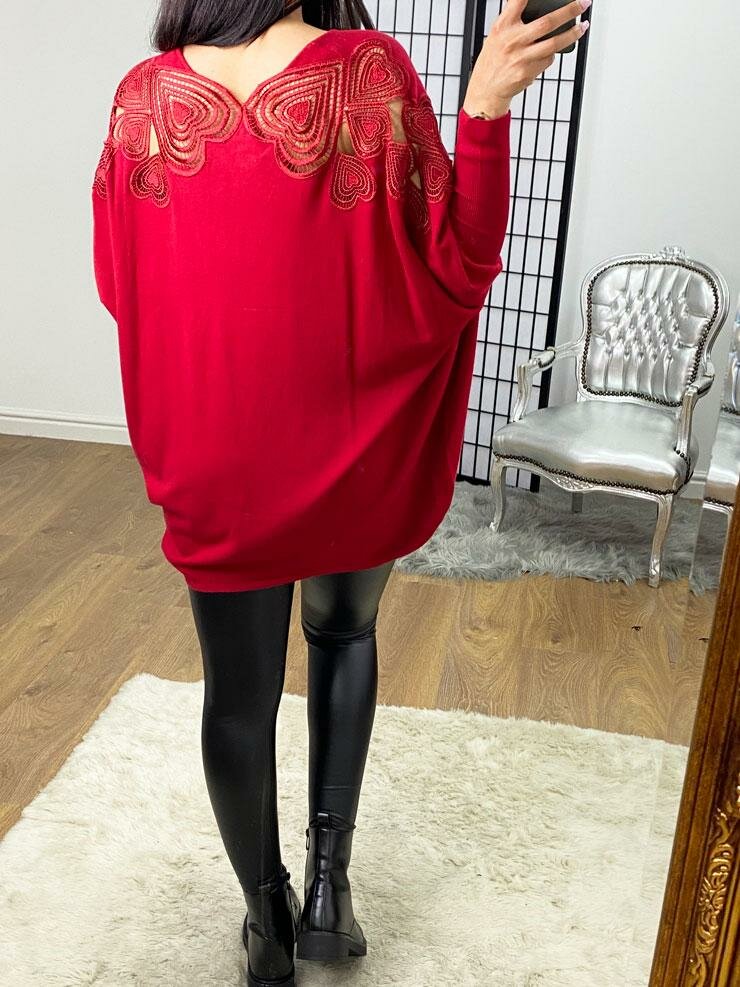 Lenore Heart Crochet Shoulder Detailed Knit Jumper