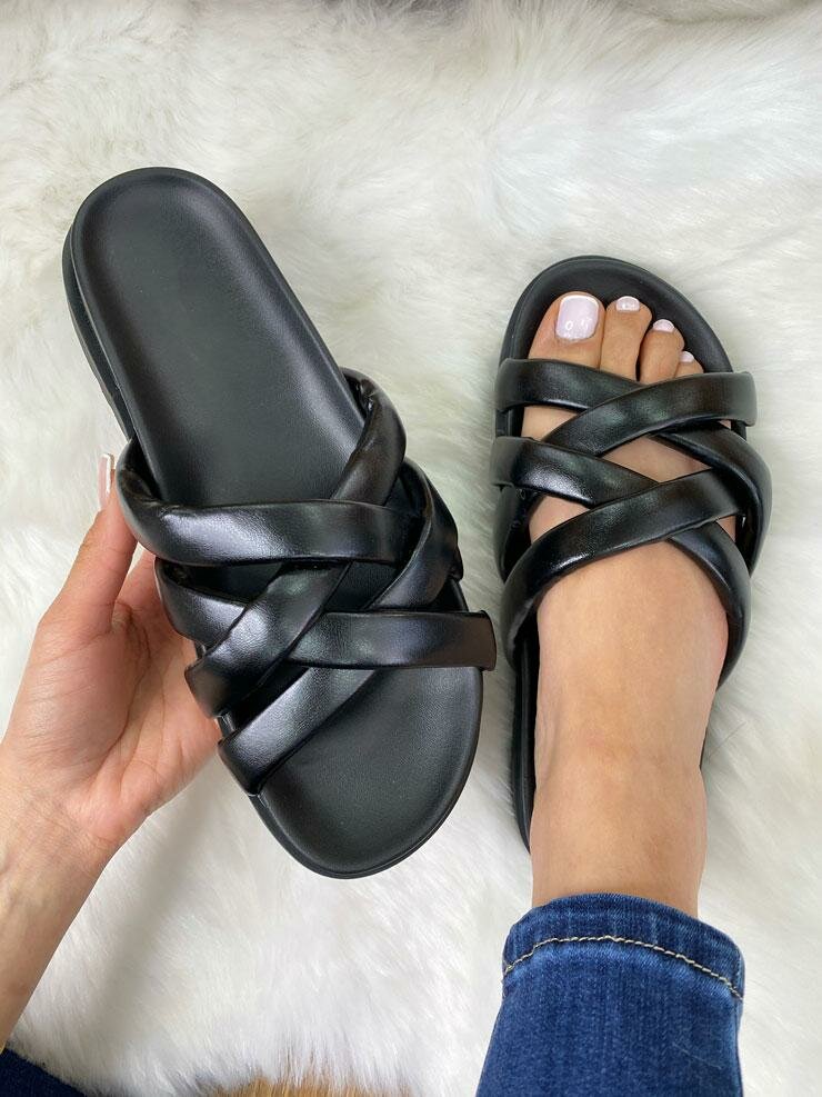 Levi Cross Over Strappy Faux Leather Sliders