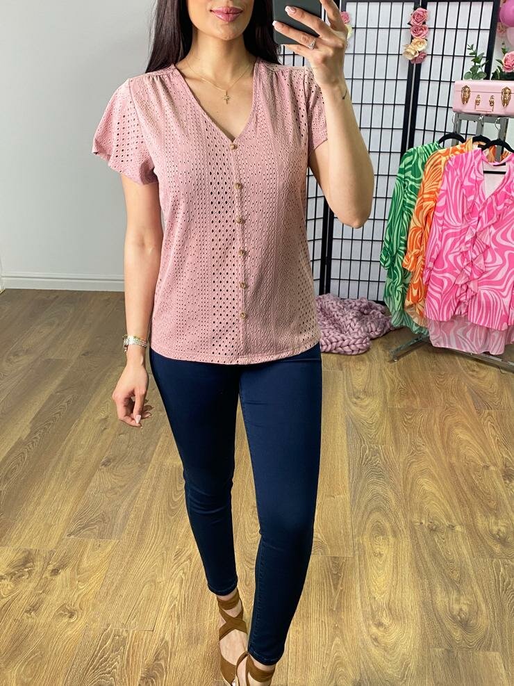 Lotus Blush Broderie Cap Sleeve Top