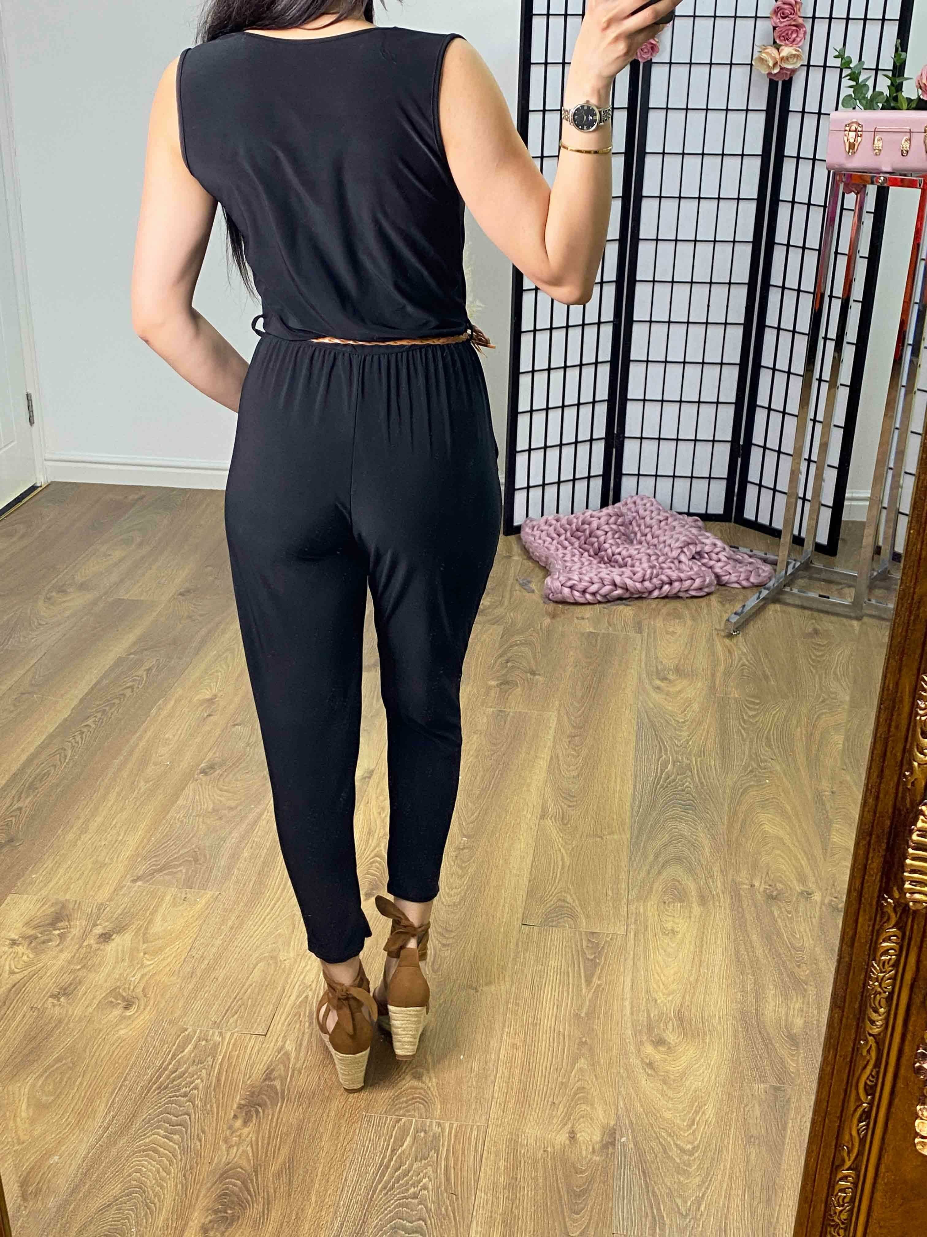 Lunita Stretch Drape Neck Belted Jumpsuit