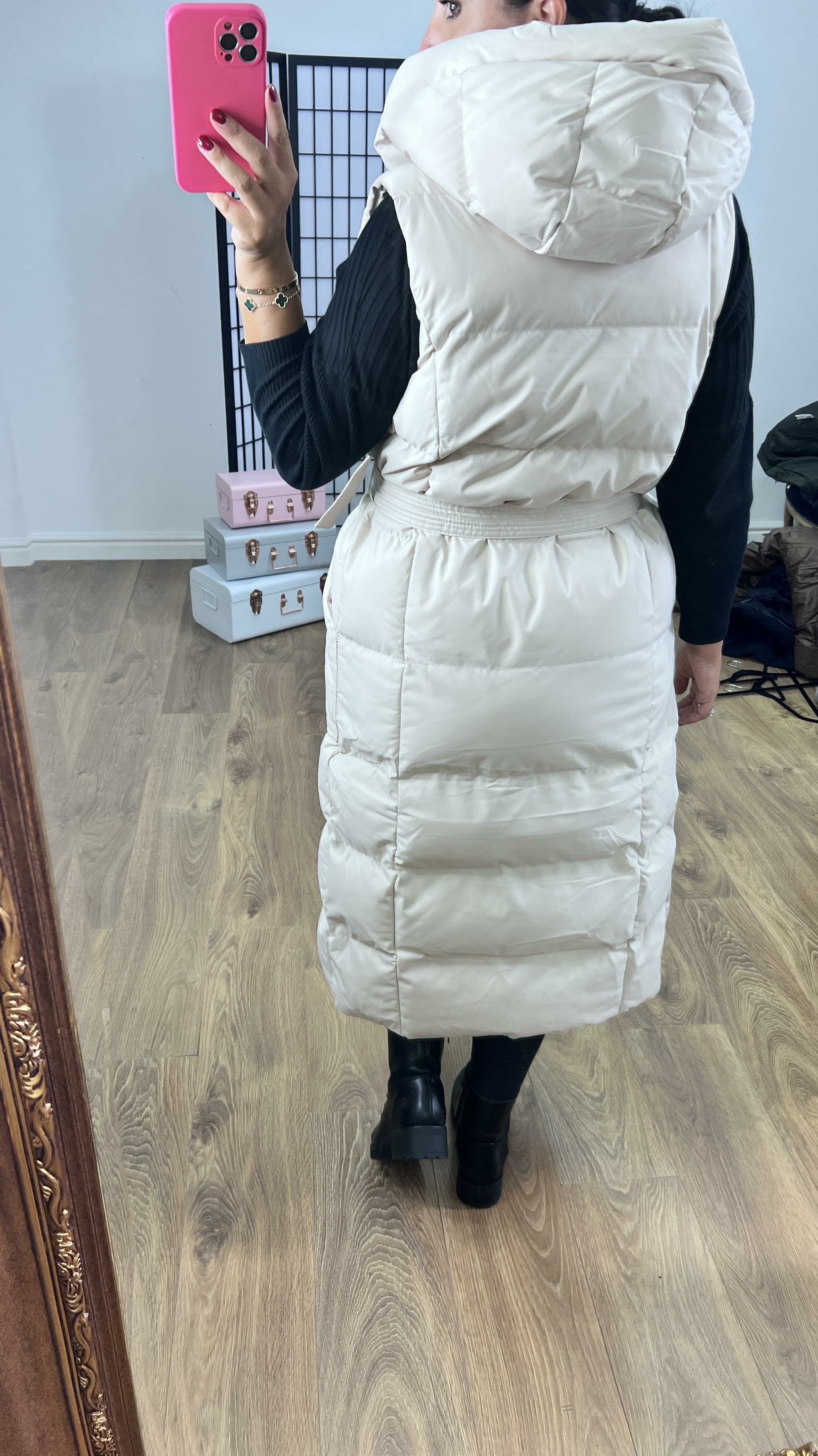 Lyla Cream Padded Hooded Gilet