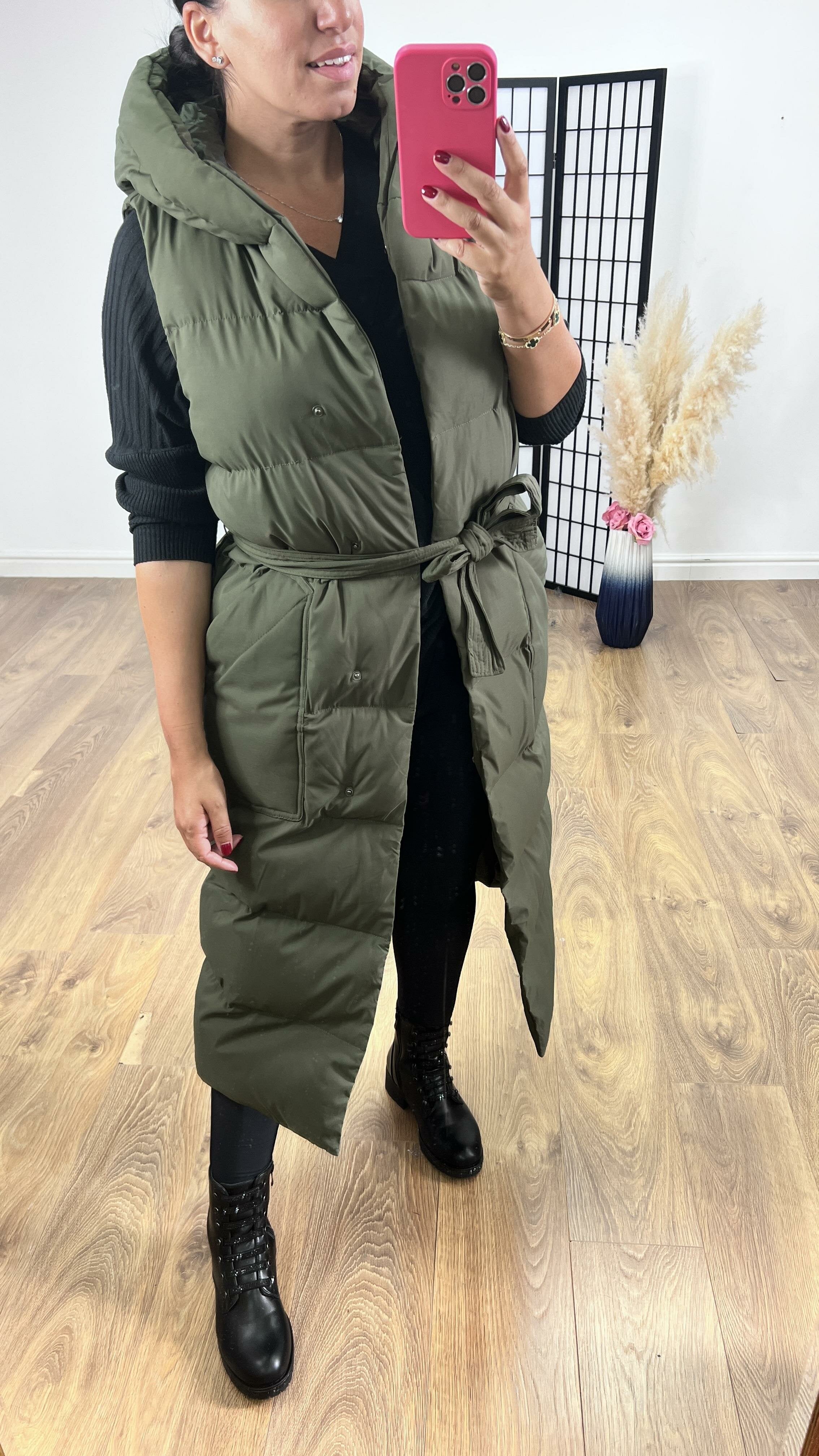 Lyla Khaki Padded Hooded Gilet