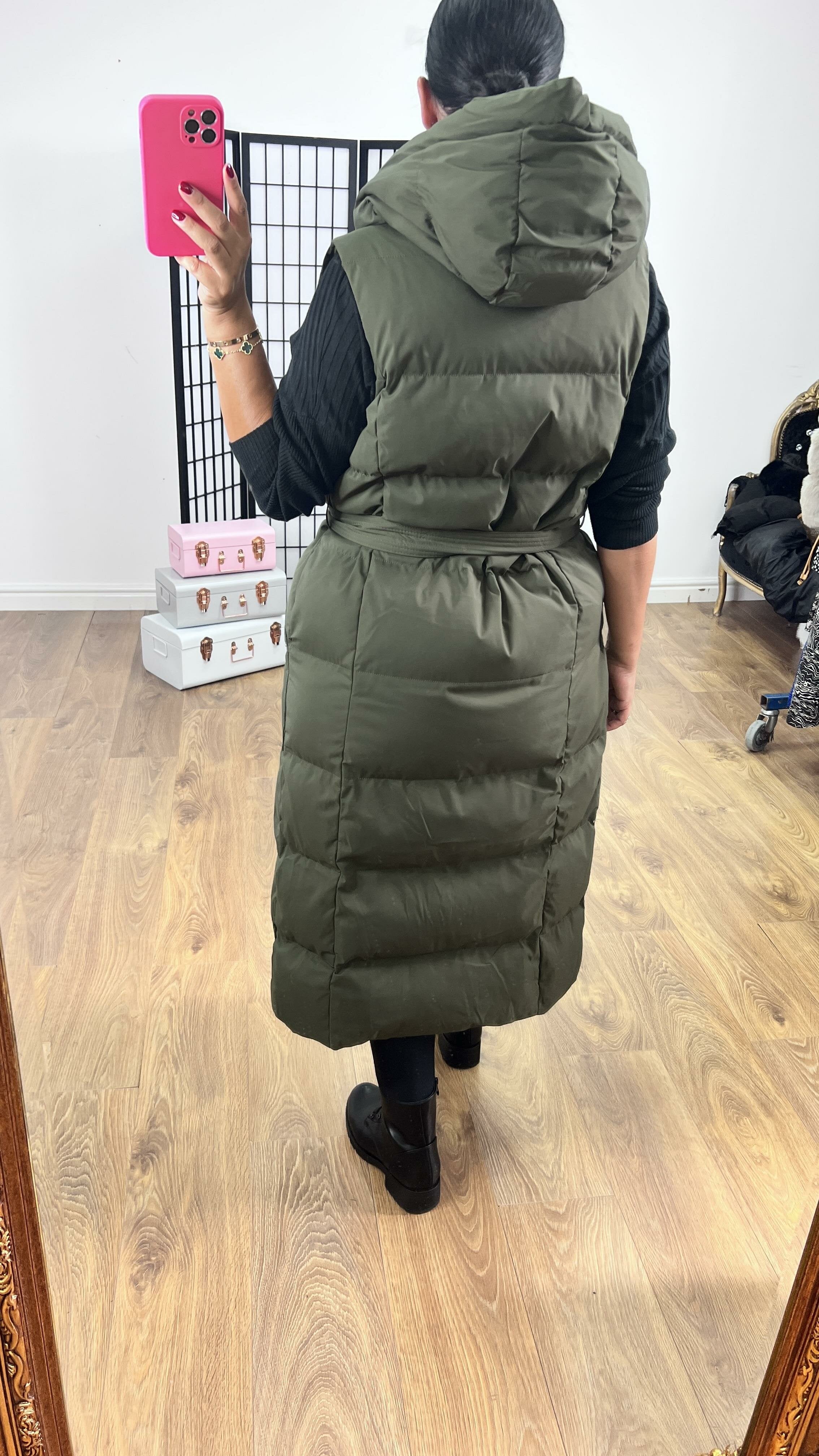 Lyla Khaki Padded Hooded Gilet