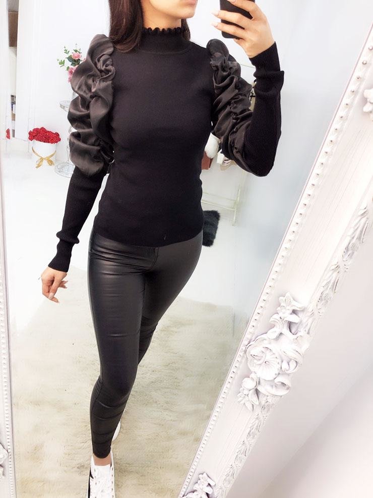 Lynett Silky Pearl Sheen Ruffle Puff Sleeve Knitted Jumper