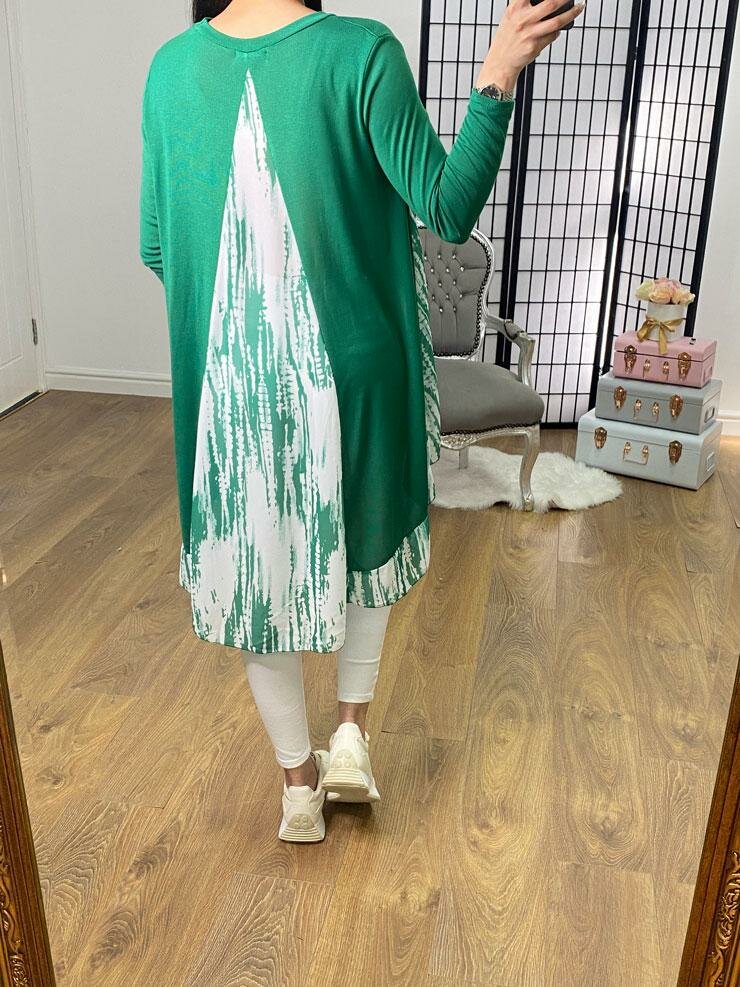 Lyra Abstract Print Chiffon Back Detailed Dipped Hem Top