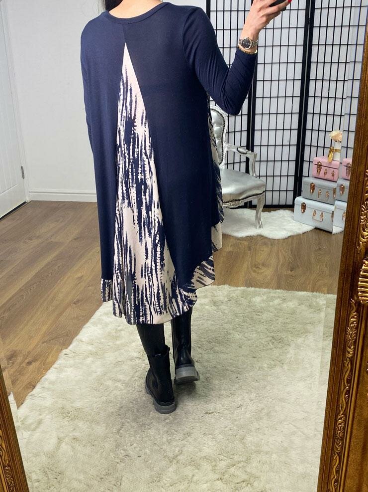 Lyra Abstract Print Chiffon Back Detailed Dipped Hem Top