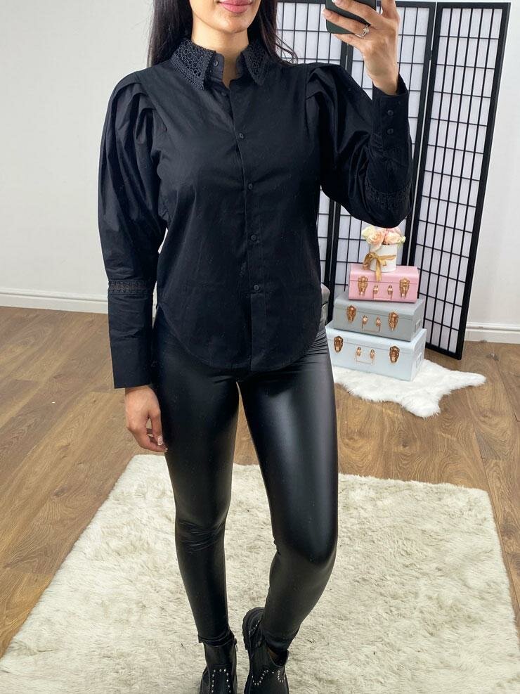 Maia Crochet Detailed Puff Sleeve Shirt