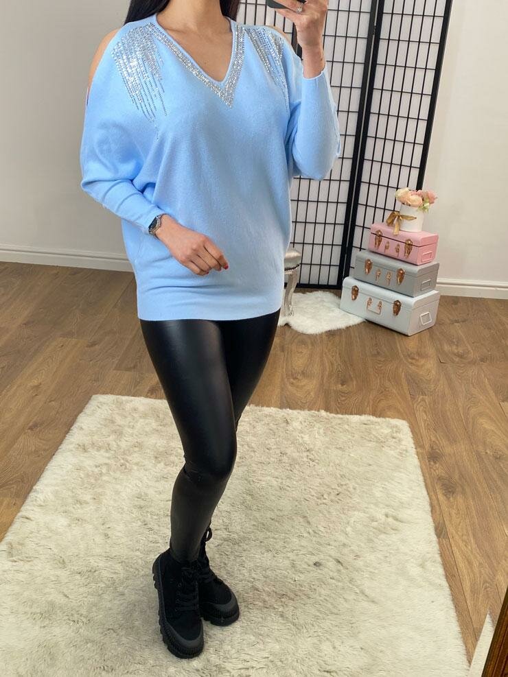 Malia Cold Shoulder Diamante Detailed Knitted Jumper