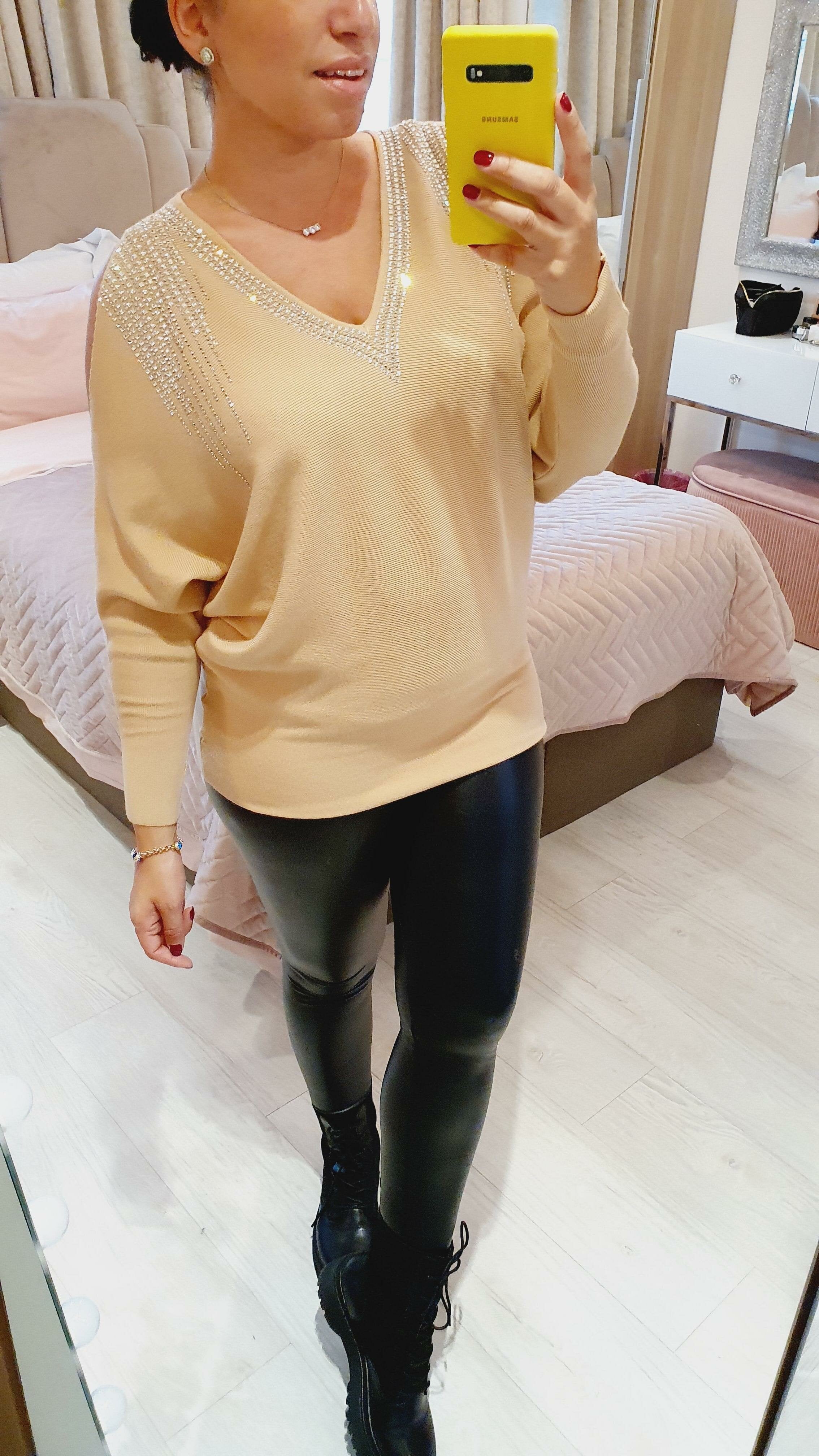 Malia Cold Shoulder Diamante Detailed Knitted Jumper