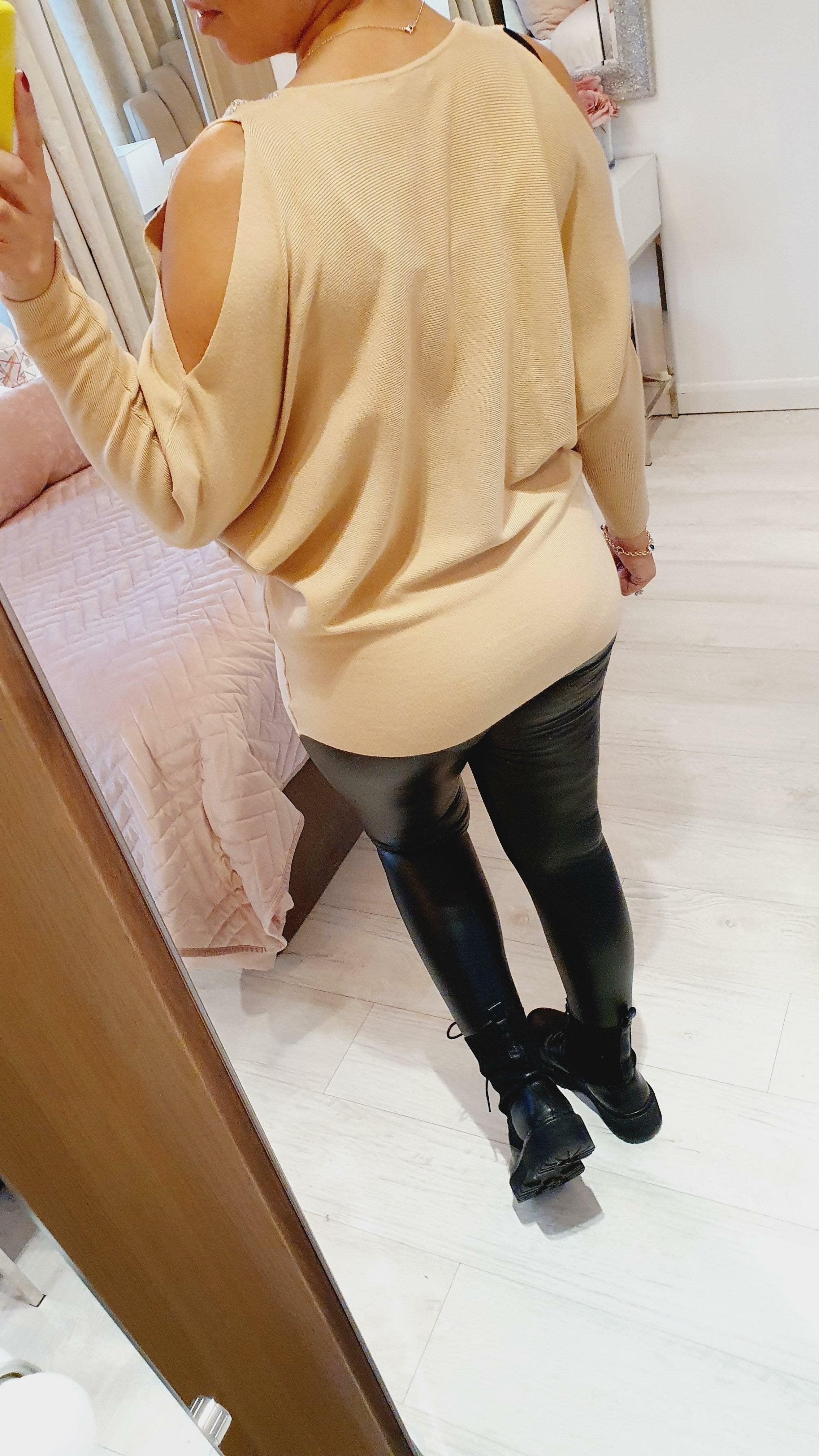 Malia Cold Shoulder Diamante Detailed Knitted Jumper