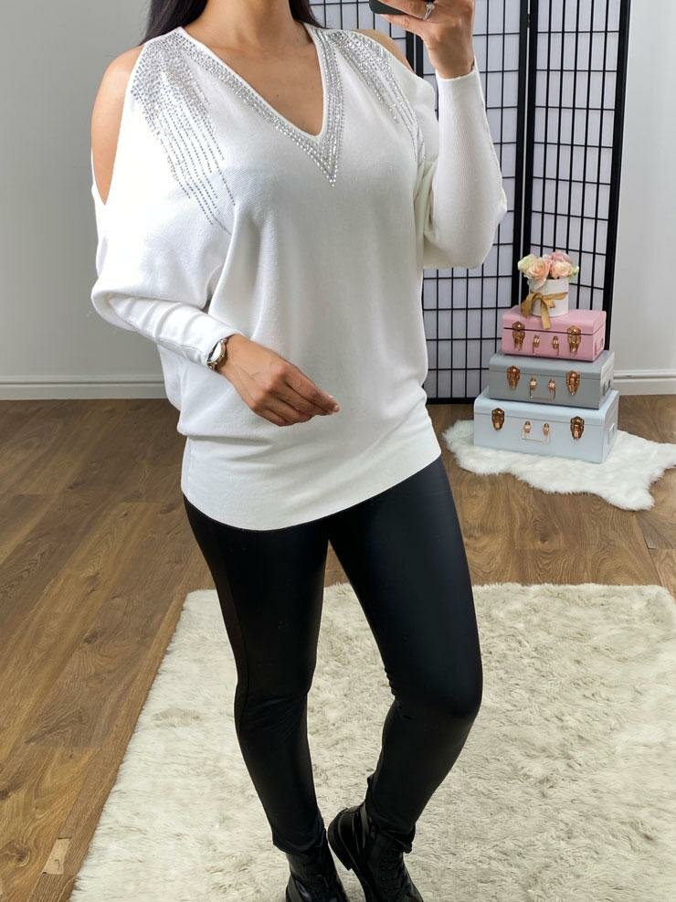 Malia Cold Shoulder Diamante Detailed Knitted Jumper