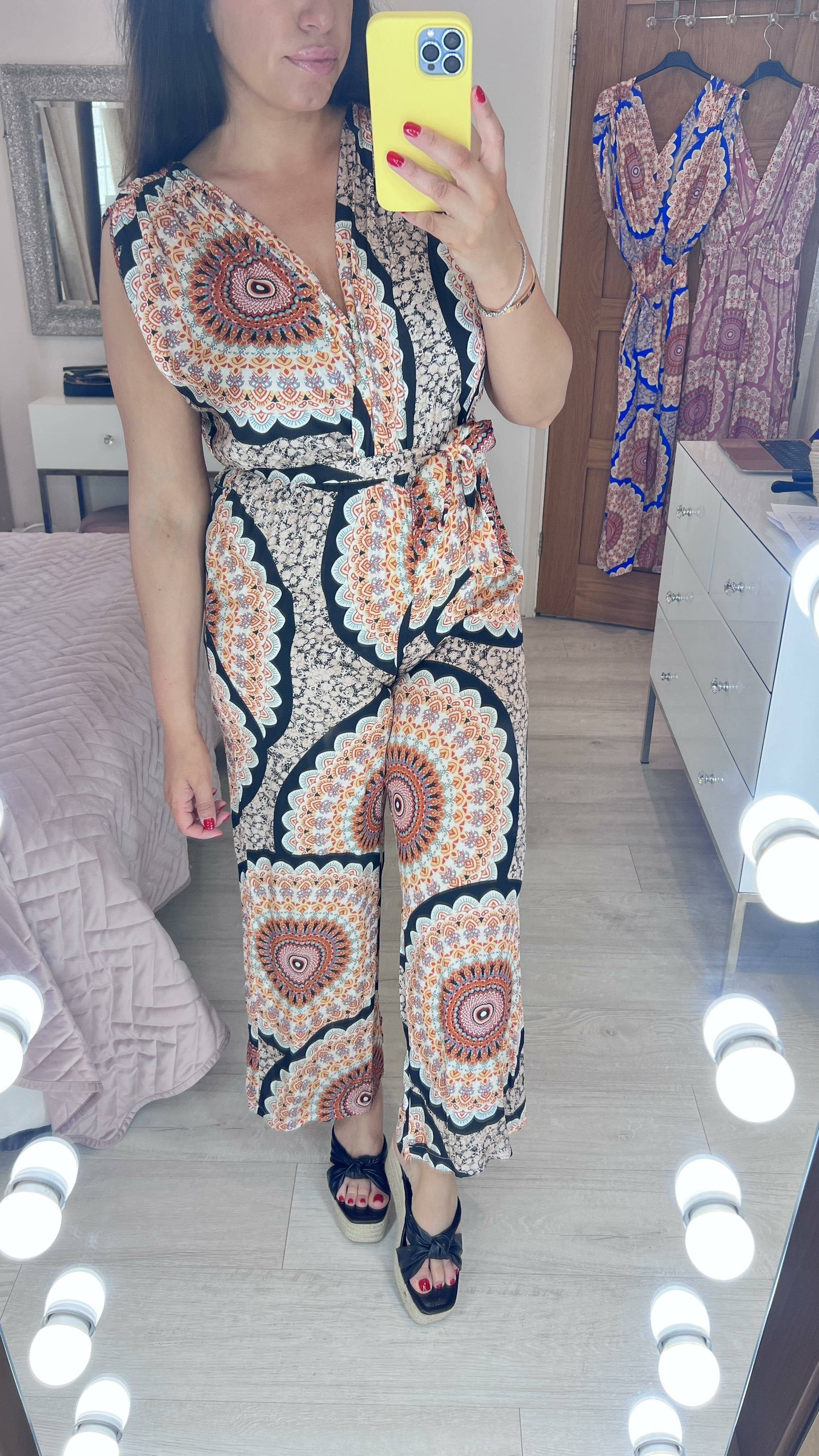 Malta Silk Scarf Print Grecian Style Jumpsuit