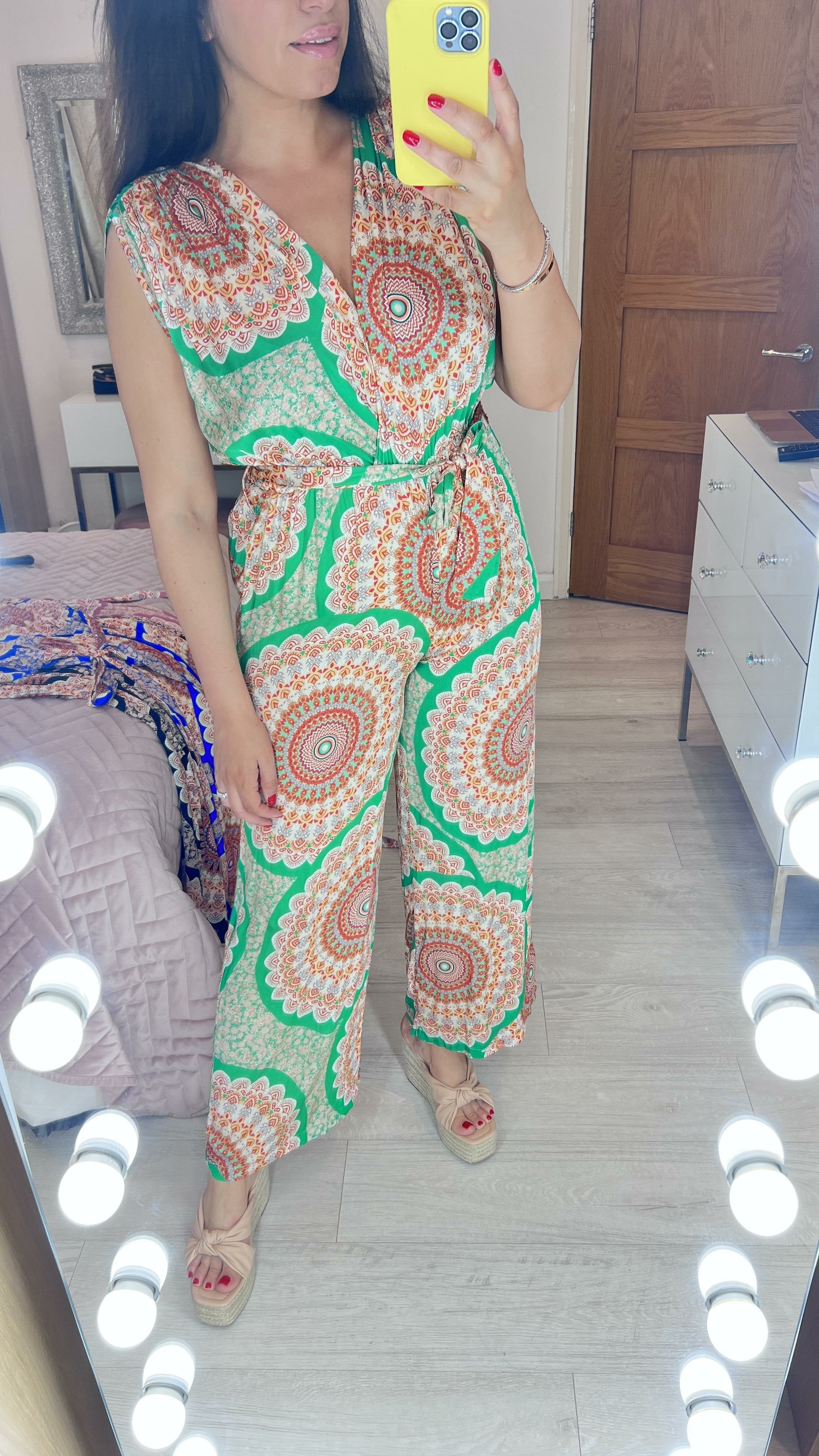 Malta Silk Scarf Print Grecian Style Jumpsuit