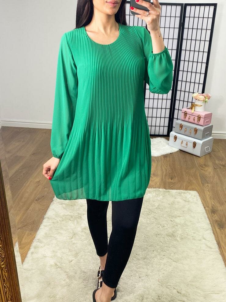 Marianne Pleated Sheer Sleeve Longline Blouse