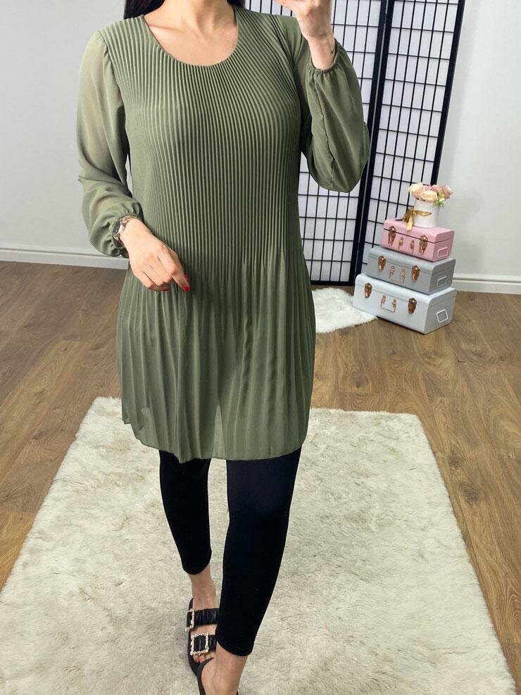 Marianne Pleated Sheer Sleeve Longline Blouse