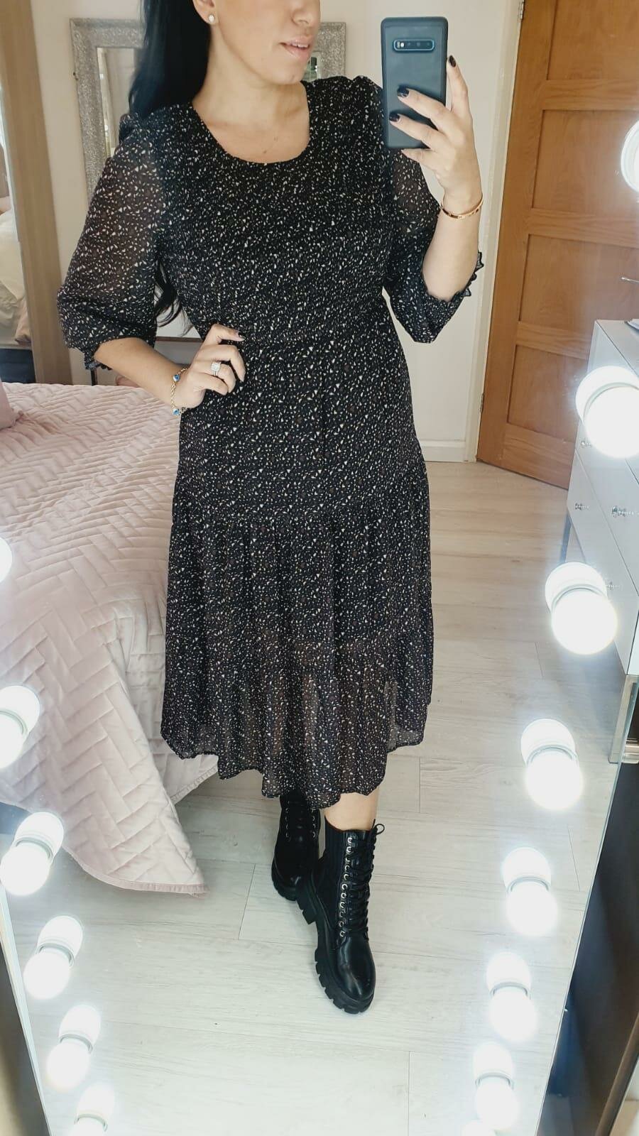 Marlie Heart Print Elasticated Tiered Midi Dress