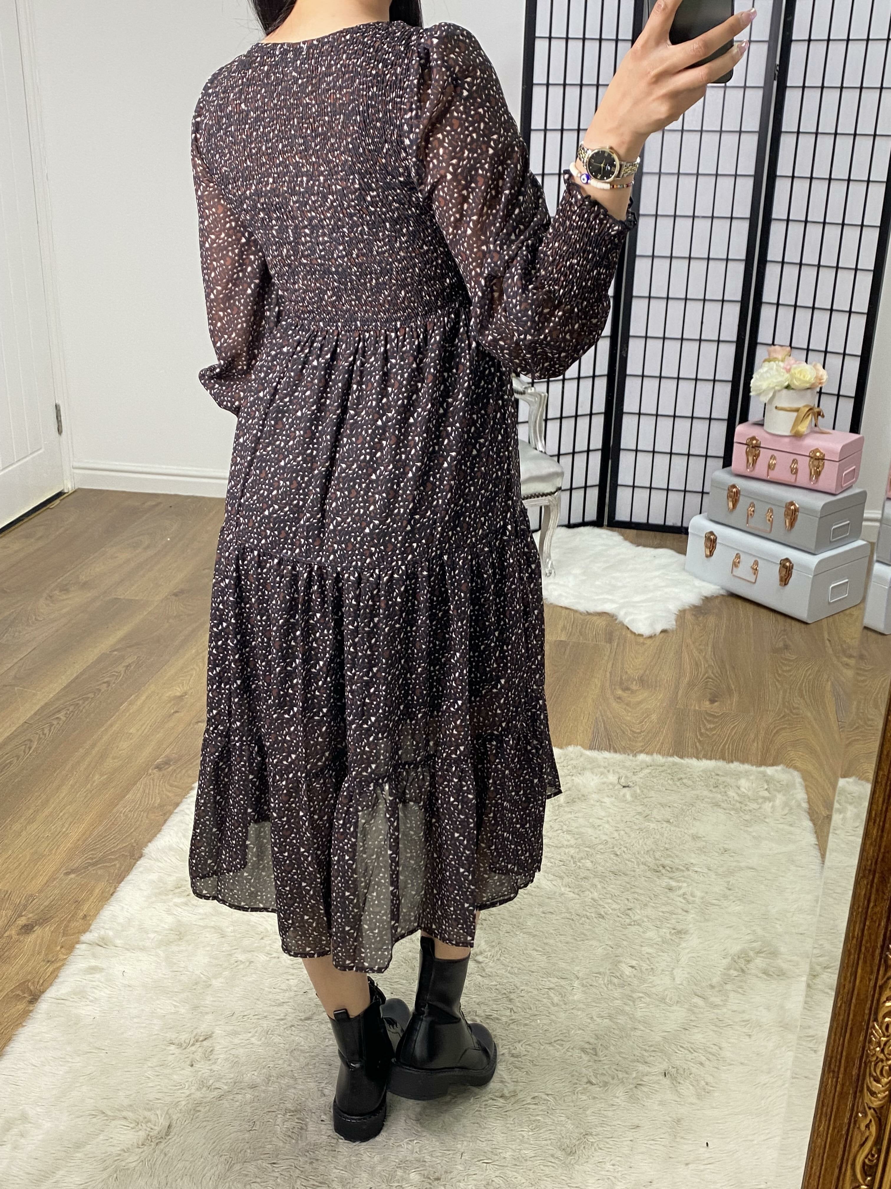 Marlie Heart Print Elasticated Tiered Midi Dress