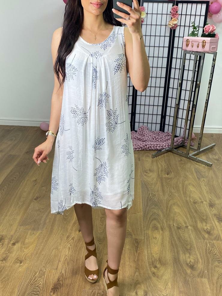 Maxwell White Flower Bud Print Dress
