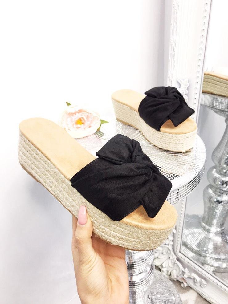 Maybella Faux Suede Knotted Bow Flatform Espadrilles