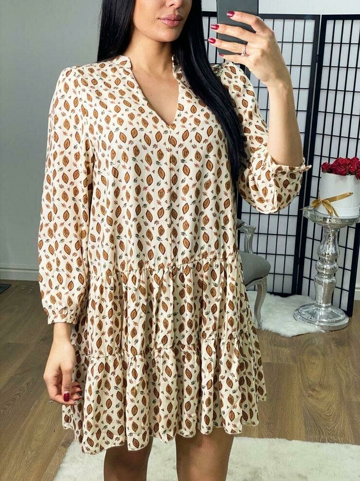 Melca Leaf Glitter Print Floaty Smock Dress