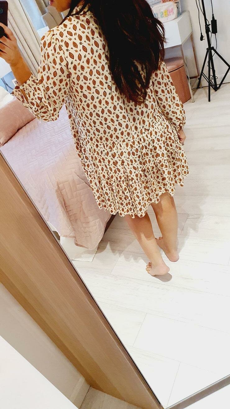 Melca Leaf Glitter Print Floaty Smock Dress