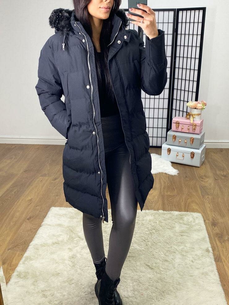 Melin Black Faux Fur Hooded Coat