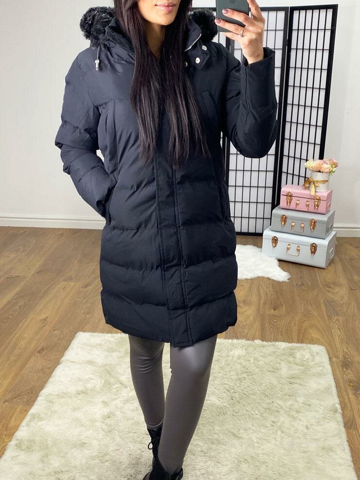 Melin Black Faux Fur Hooded Coat