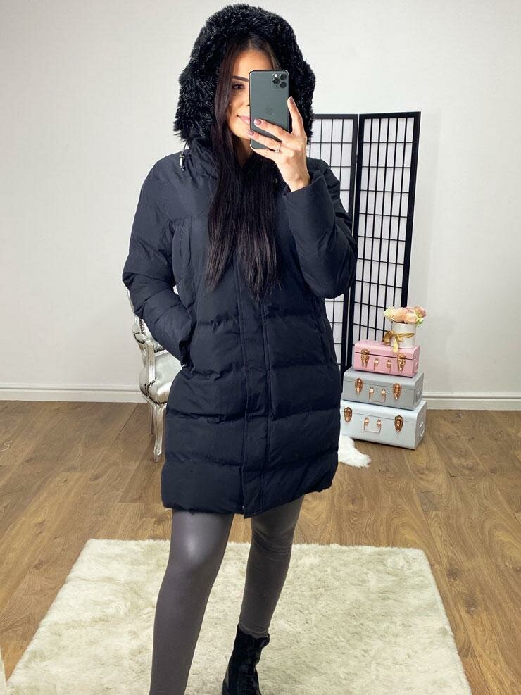 Melin Black Faux Fur Hooded Coat