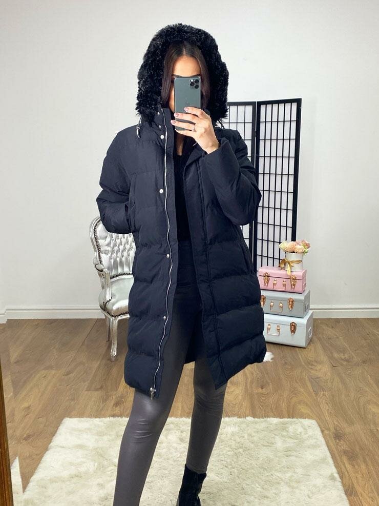 Melin Black Faux Fur Hooded Coat