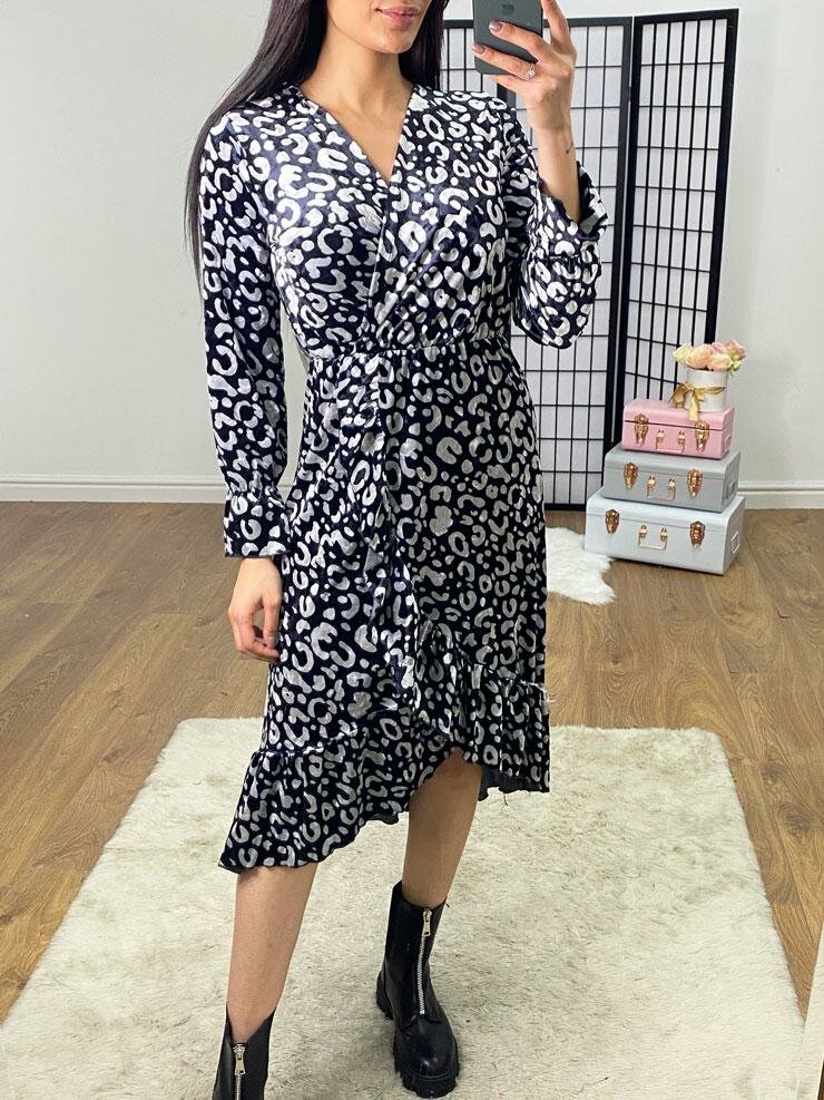 Melodie Velvet Leopard Print Ruffle Detailed Dress