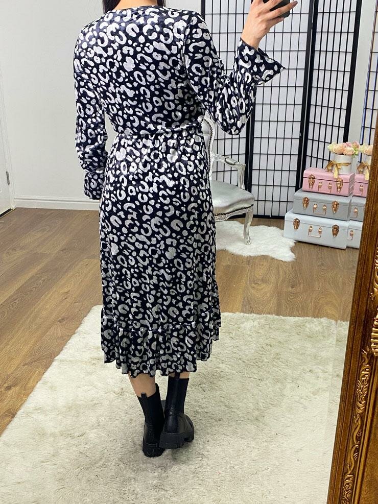 Melodie Velvet Leopard Print Ruffle Detailed Dress