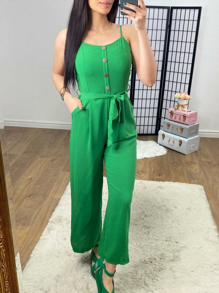Mercy Plain Button Front Belted Jumpsuit
