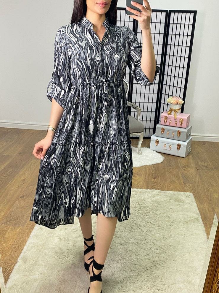 Michella Animal Print Tie Waist Tiered Swing Smock Dress