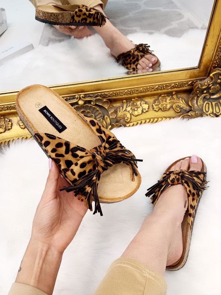 Milino Leopard Print Tie Knot Tassel Detailed Sliders