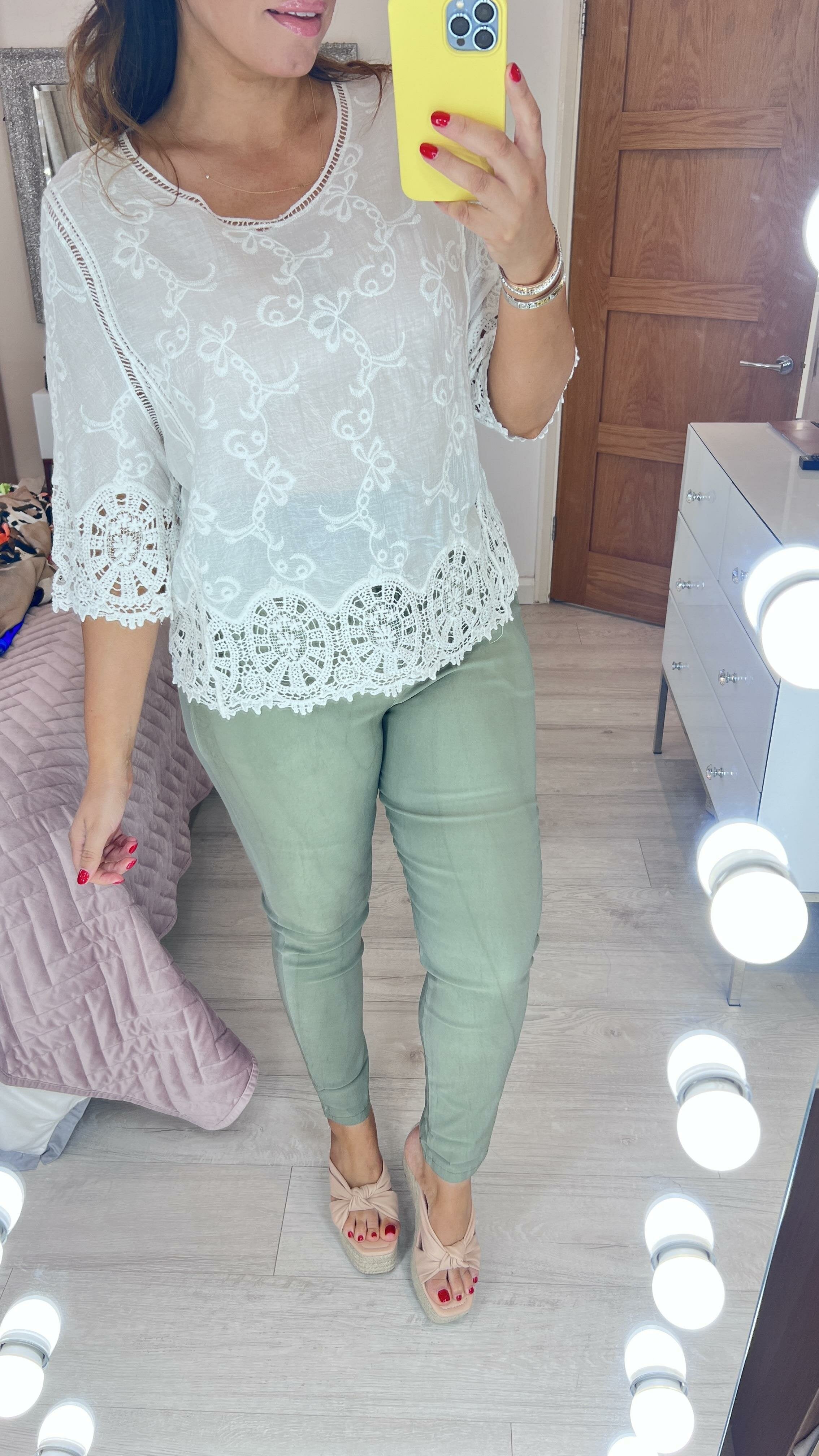 Mina Crochet Embroidered Short Sleeve Top