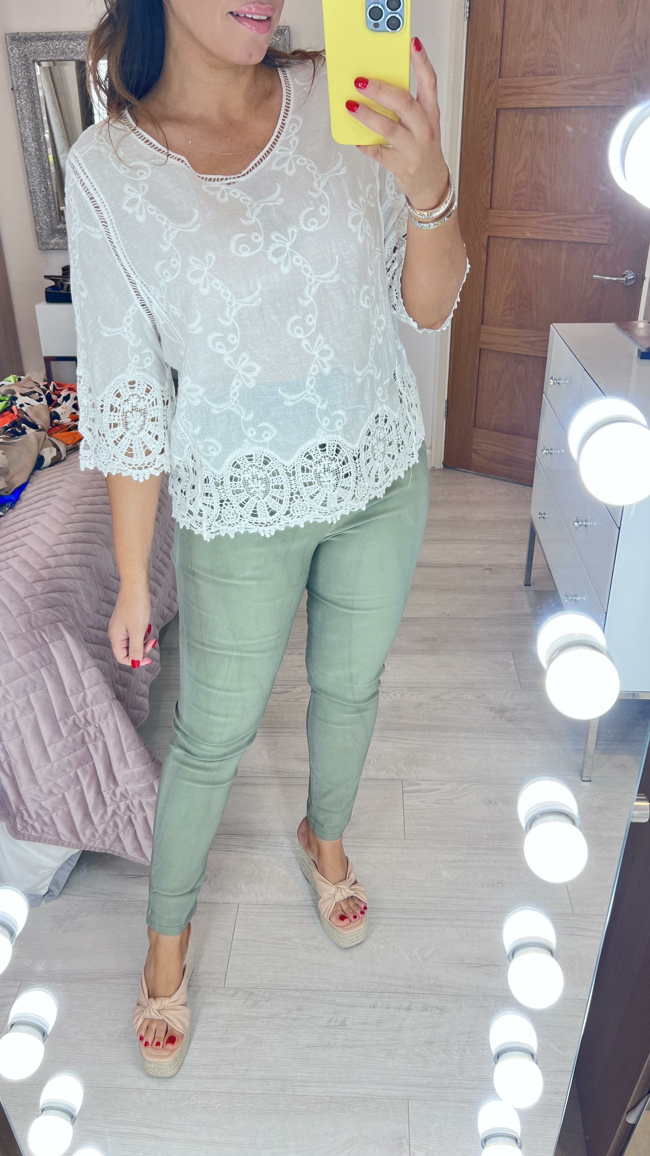 Mina Crochet Embroidered Short Sleeve Top