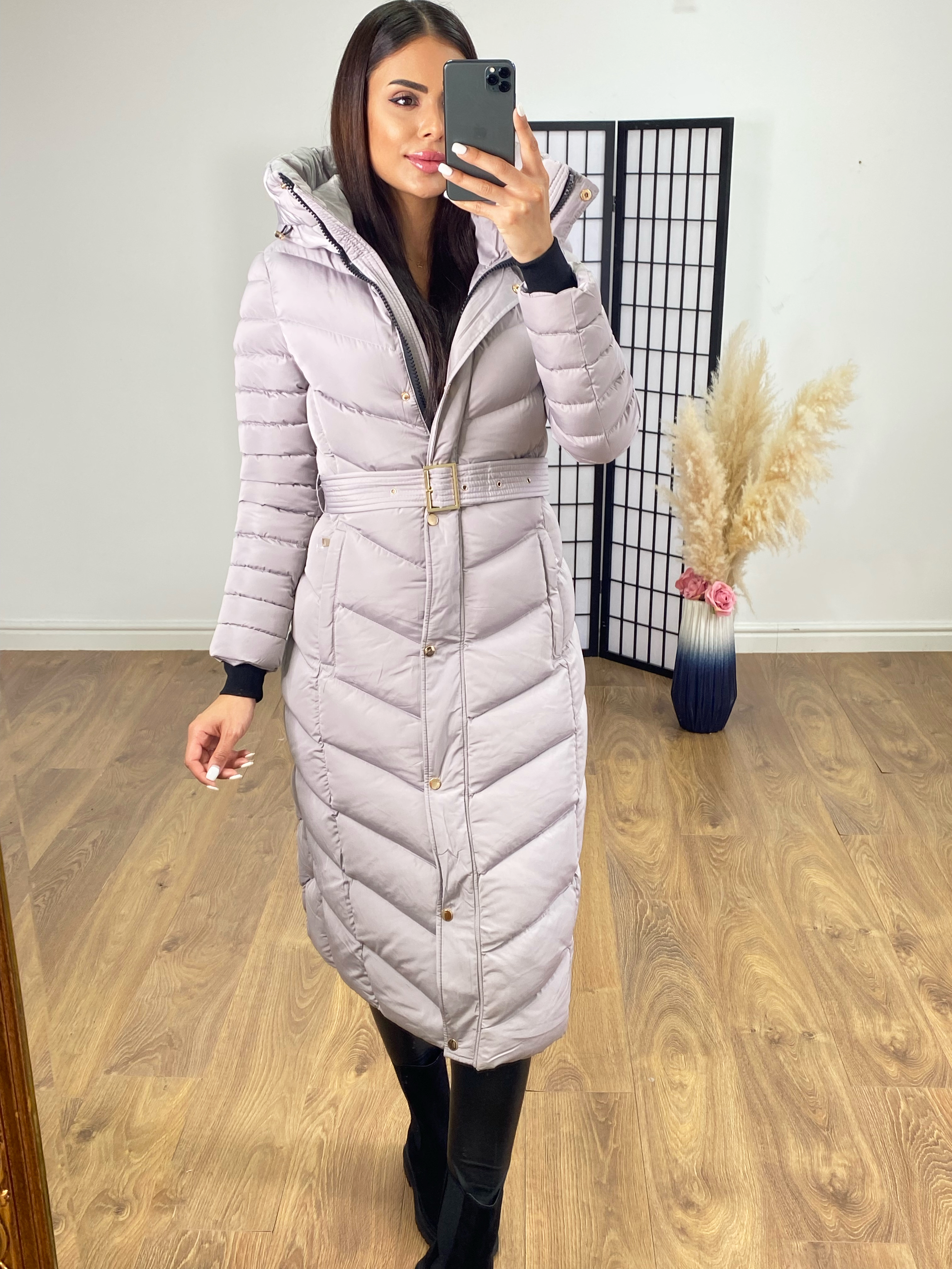 Minogue Grey Hooded Fleece Lined Puffer Coat