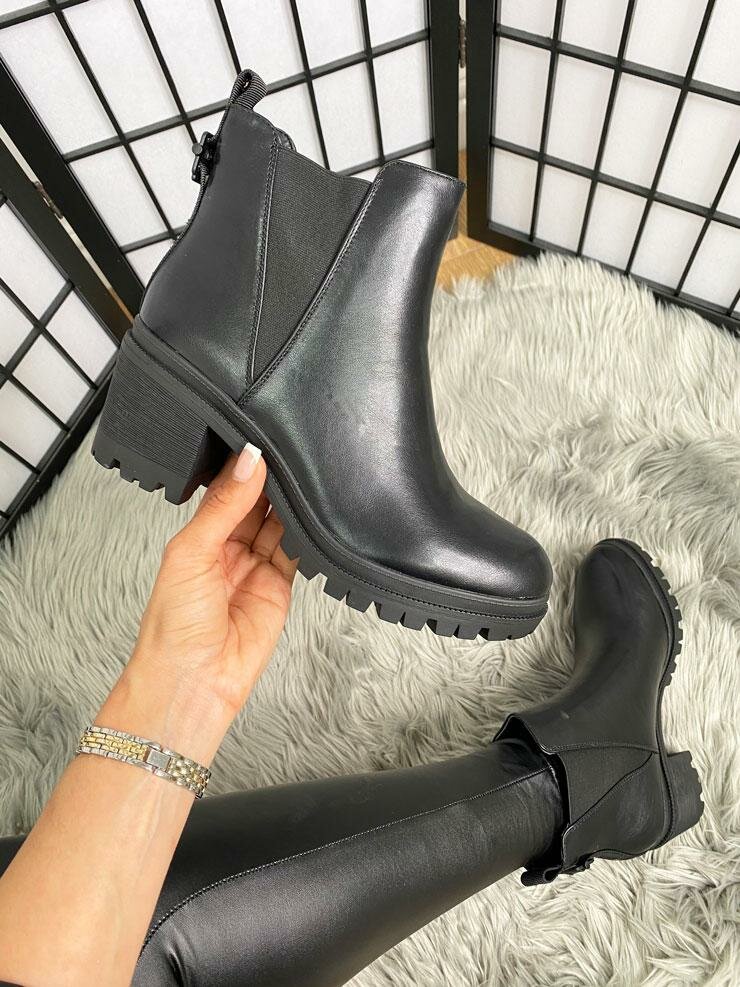 Mirrin Faux Leather Elasticated Chunky Heel Ankle Boots