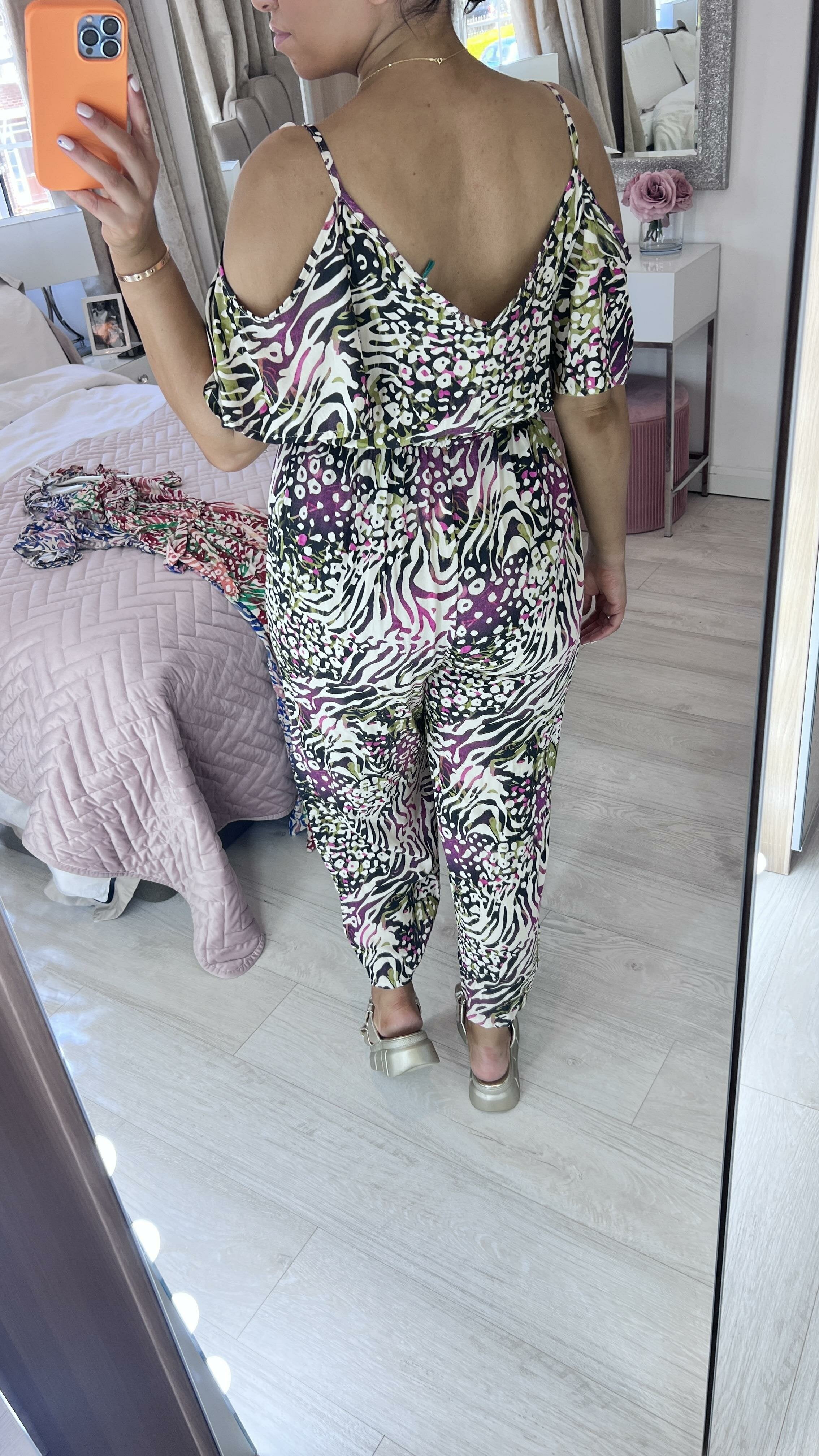 Monet Animal Print Cold Shoulder Jumpsuit