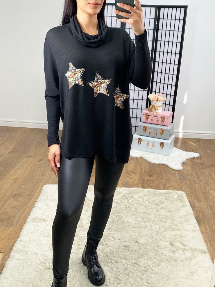 Moritz Oversized Animal Print Strap Detailed Roll Neck Thin Knit