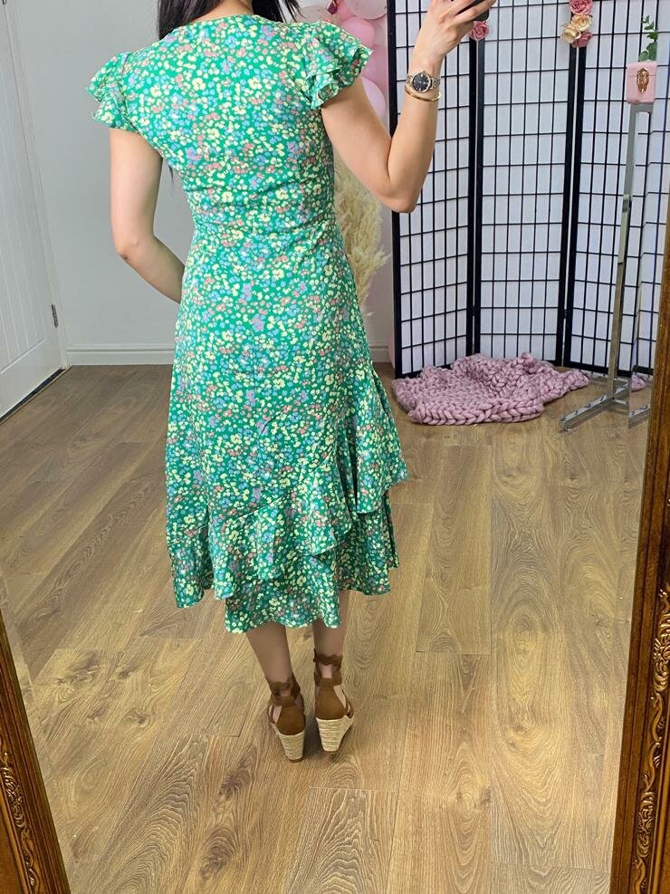 Mylona Green Speckled Print Frill Hem