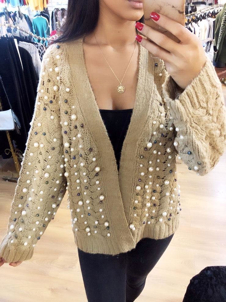 Nancy Chunky Knit Pearl Detail Cardigan